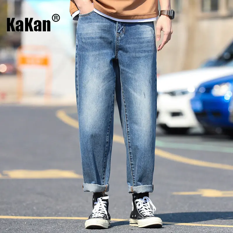 Мужские прямые джинсы Kakan, свободные синие джинсы в европейском и американском стиле, простые классические джинсы для весны и лета
