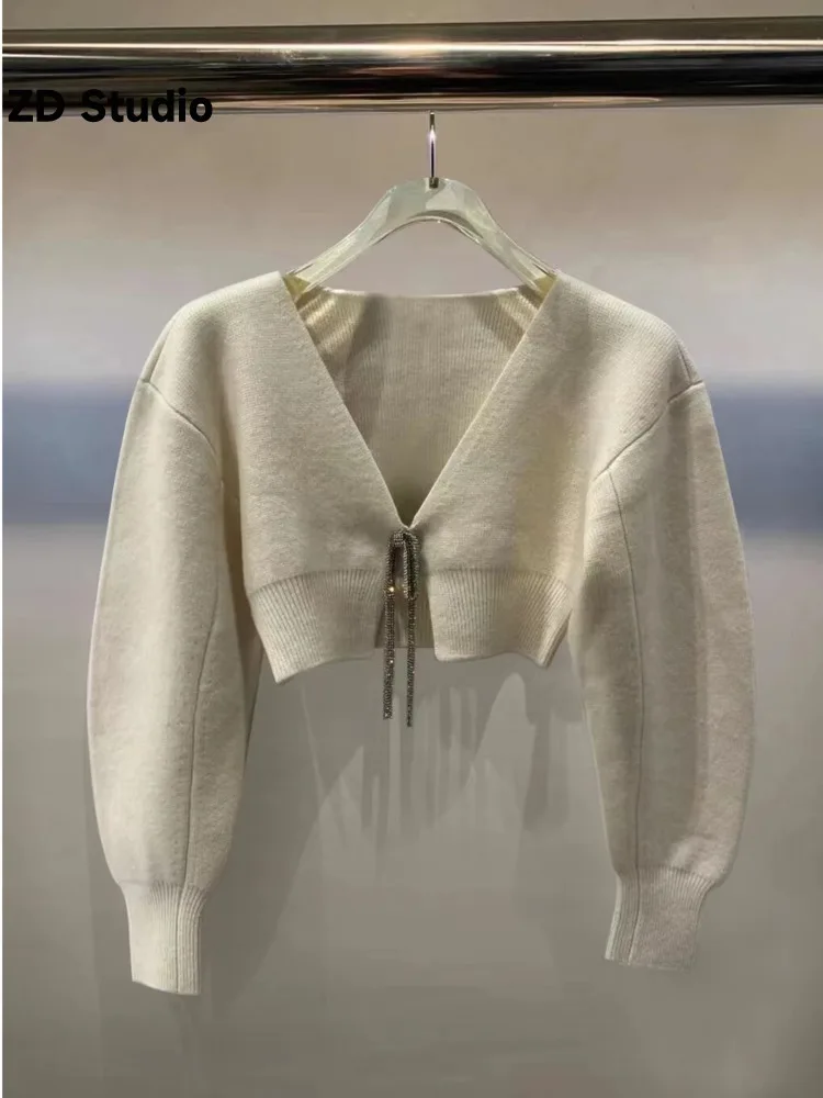 

[ZD Studio] Высокое качество Da Wang Jia короткий свободный тонкий кардиган с V-образным вырезом и бантом, маленькое пальто