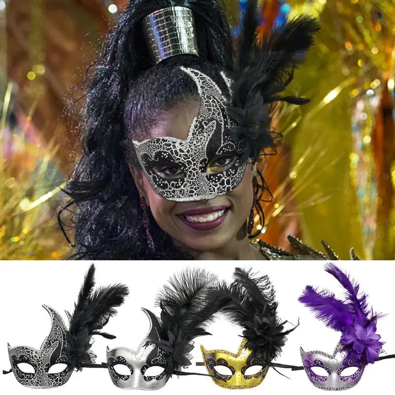 

Mardi Gras Feather Face Cover Eye Girls Women Feathers Fancy Hollow Mask Dress Cosplay Festival Wedding Party Birthday Halloween