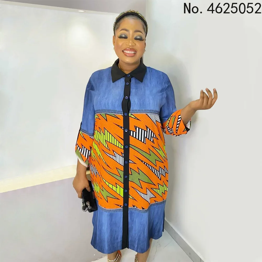 

Африканские платья для женщин, африканские женские летние платья с длинным рукавом и принтом, необычное традиционное джинсовое платье-руба...