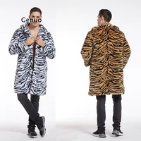 2022 autumn and winter new mens imitation fur coat tiger pattern long coat fashion men europe and the united states