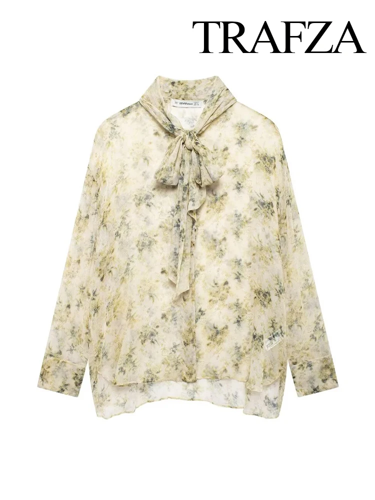 Женская свободная рубашка с длинным рукавом принтом