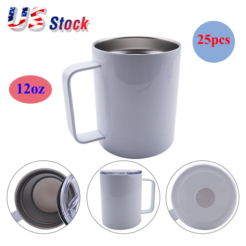 

25pcs 12oz Sublimation Blank Stainless Steel Coffee Mugs Tumbler White with Lid for Mug Press Machine Heat Transfer Print