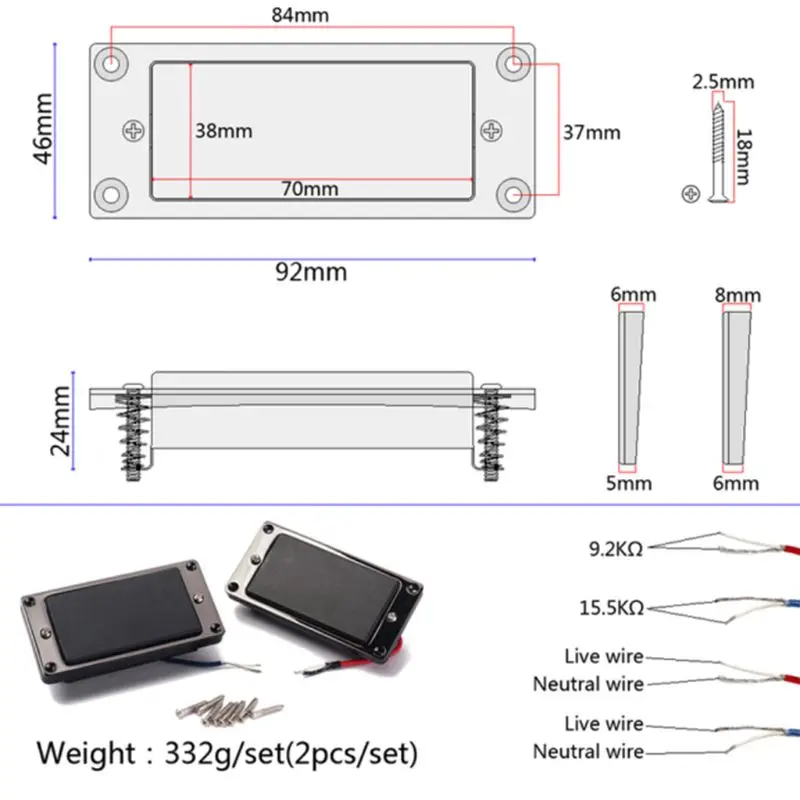Гитарный звукосниматель Humbucker Neck Bridge с рамкой для Black 6String