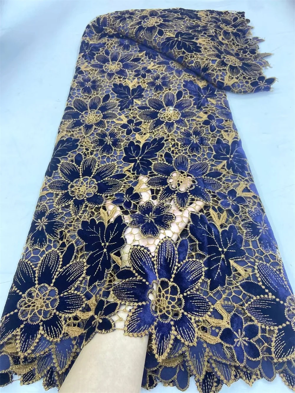Новое поступление 2024 5 ярдов бархатная кружевная ткань Высококачественная