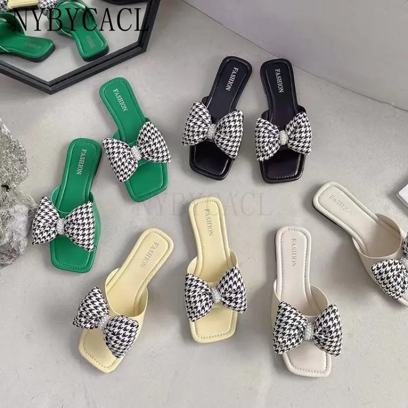 

Cute Bow Flats Slippers Women 2022 Summer Casual Open Toe Dress Soft Cozy Butterfly Women Shoes Beach Lovely Flip Flop Slides 43