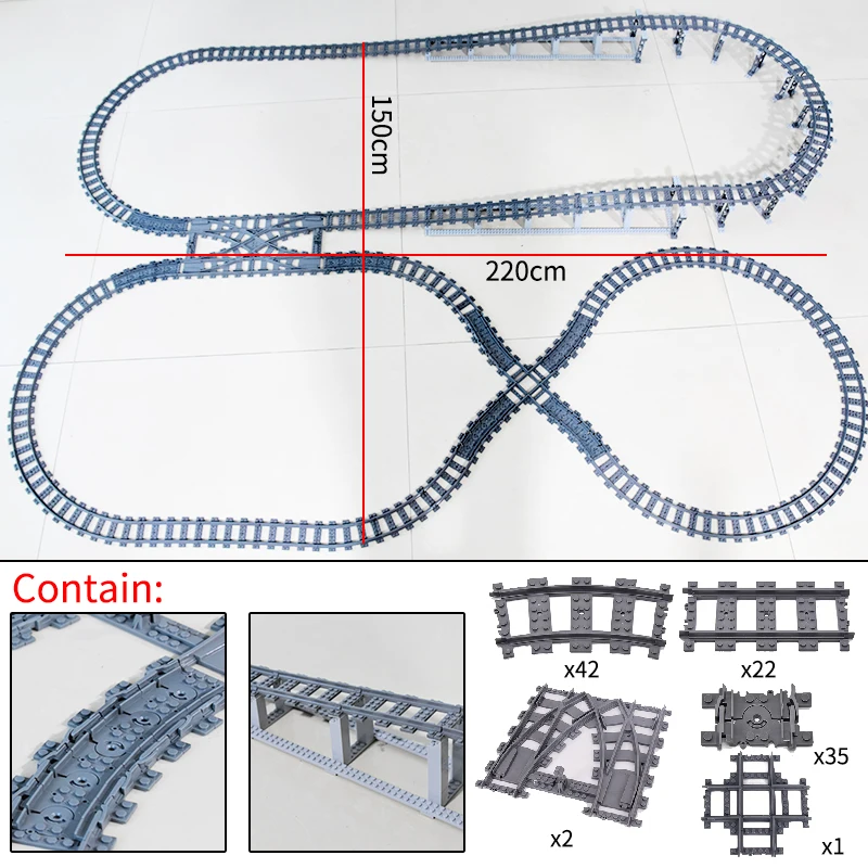 City Trains Switch Flexible Tracks Straight Curved Rails Crossing High-Speed Railway Viaduct Building Block Bricks Toys |