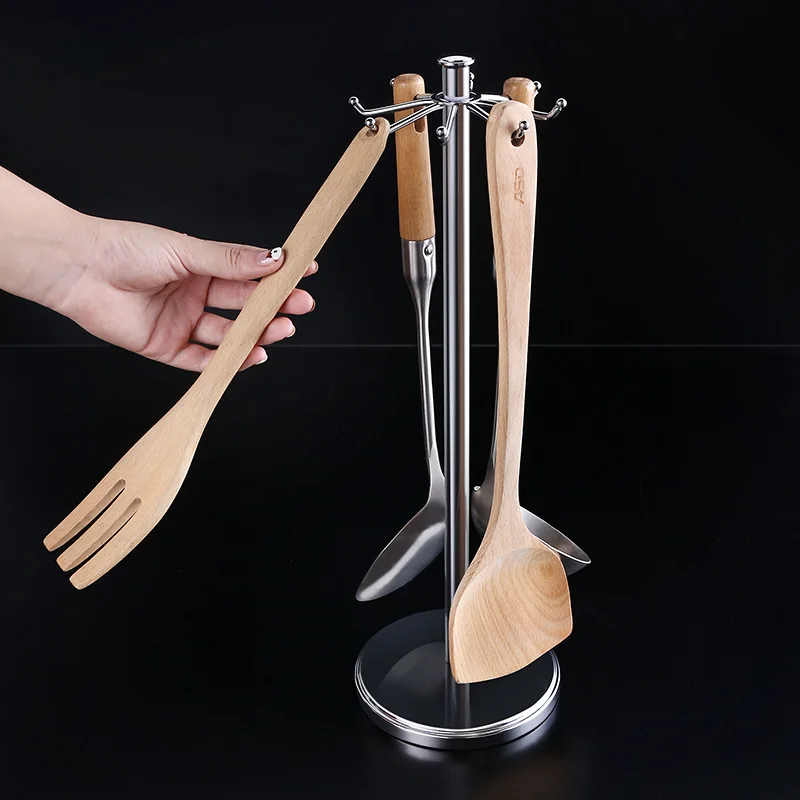 

Kitchen Storage Rack Cooking Kitchenware Holder Stainless Steel 8 Rotary Hooks Spoon Kitchen Storage Organzier Shelf Accessories