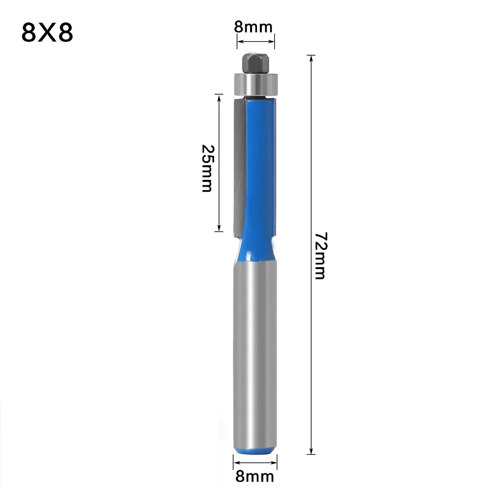

8mm Double-Edged Trim Router Bit With Bearing For Wood Template Pattern 45# Carbon Steel YG6 Alloy 1/4'' 5/16'' 3/8'' 1/2''