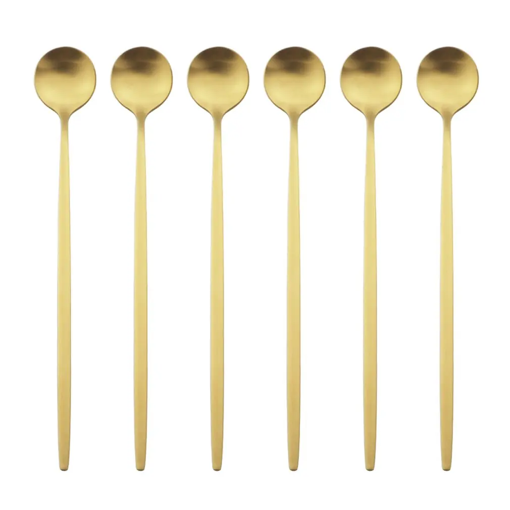 

6 Pcs Long-handled Spoon Matte Stainless Steel Cutlery Set Polished And Stirred Drink Ice Cream Dessert Spoon