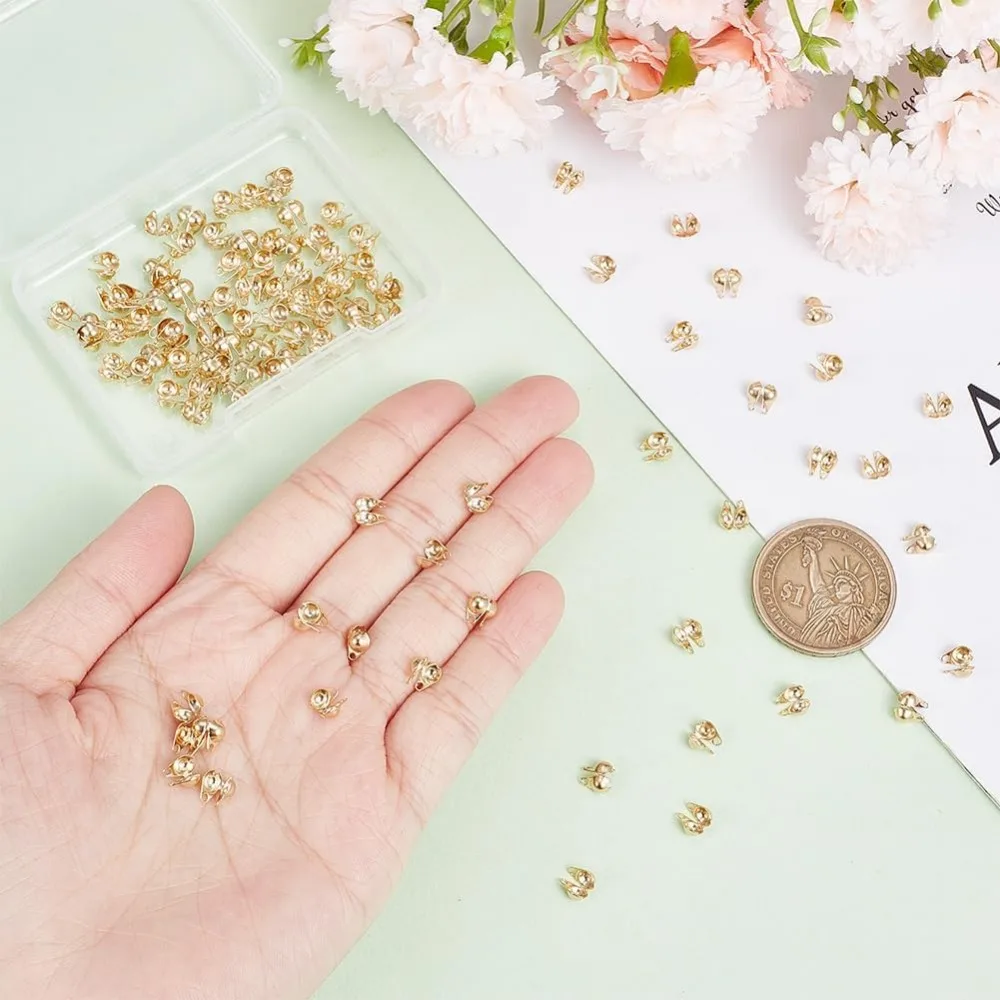 100 шт. наконечники для золотых бусин из нержавеющей стали открытые крышки с