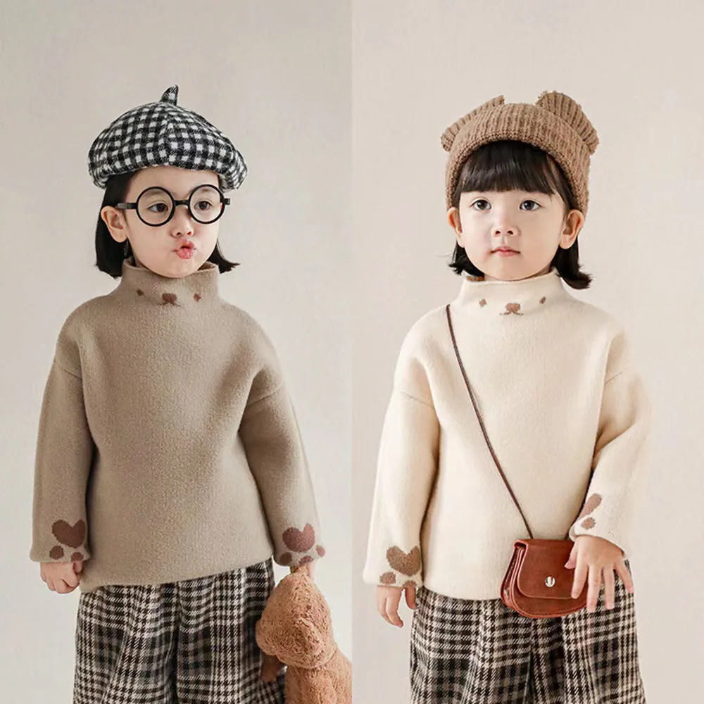 

Autumn Winter girls cute cartoon brocade sweaters warm knitted solid color high collar knitwear Kids knit pullovers