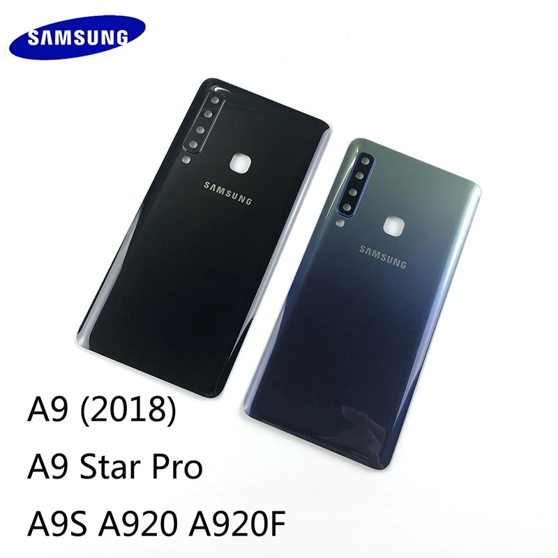 

Крышка батарейного отсека для Samsung Galaxy A9 2018 A9 Star Pro A9S A920 A920F задняя крышка стеклянный корпус + крышка объектива камеры + наклейка