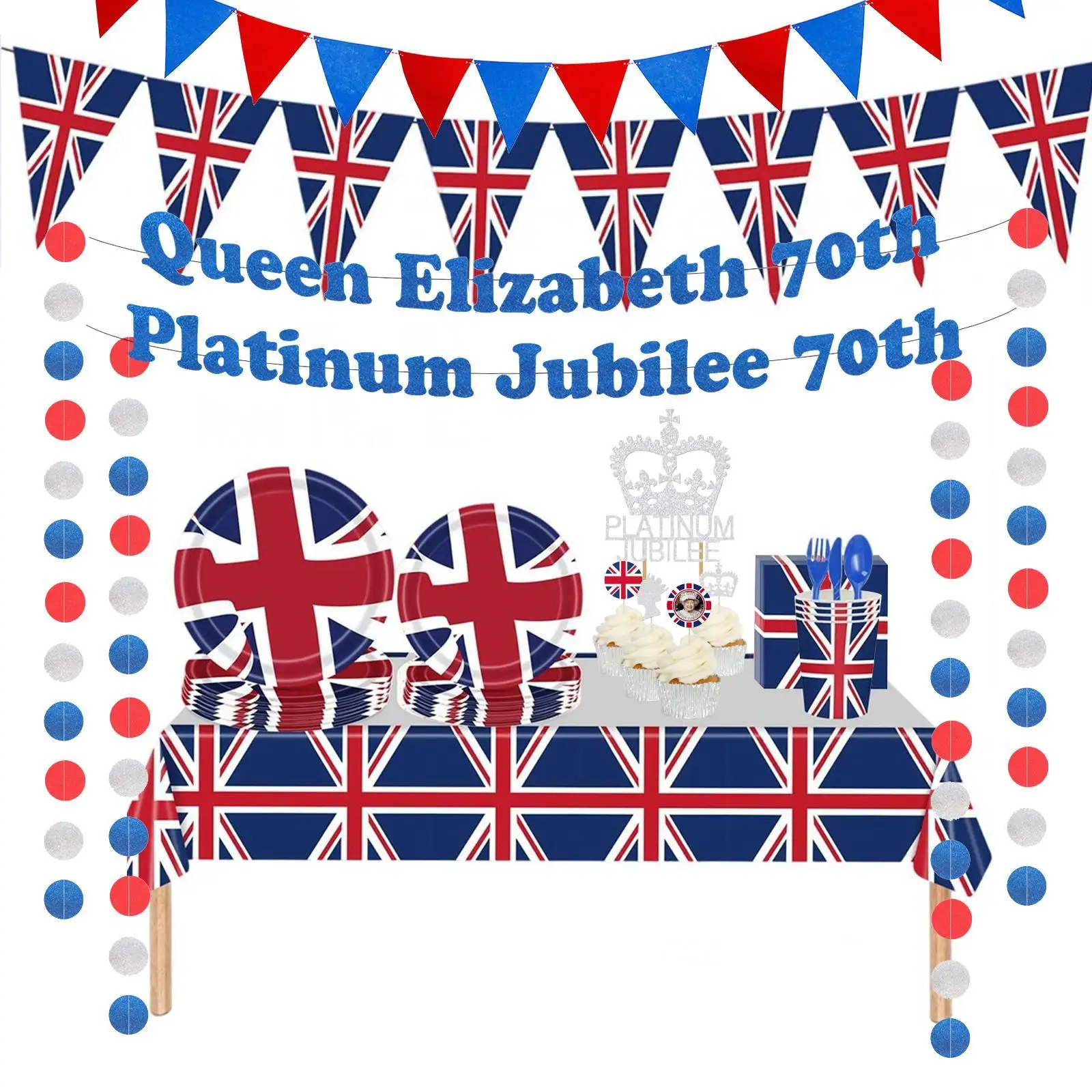 

29pcs Union Jack Party Tableware Kit Union Jack Themed Paper Cups/Plates/Napkins Tableware Kit Queens Platinums Jubilee 2022
