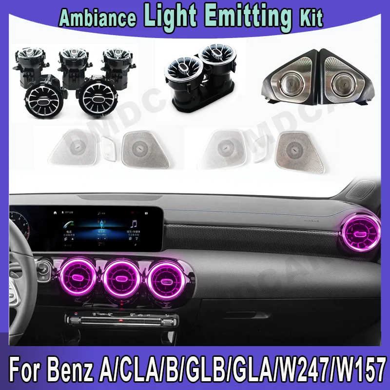 

Автомобильное украшение интерьера, 64 цвета, 3D динамик, окружасветильник для Mercedes Benz A/CLA/B/GLB/GLA/W247/W157