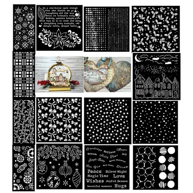 Ленты снежинки Рождественский узор звезды гусиные домики пуансетия