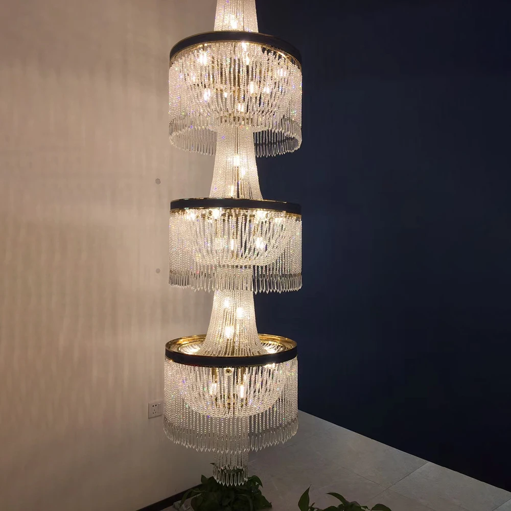 

Modern crystal large chandelier luxury villa living room hollow cladding spiral staircase crystal decorative chandelier
