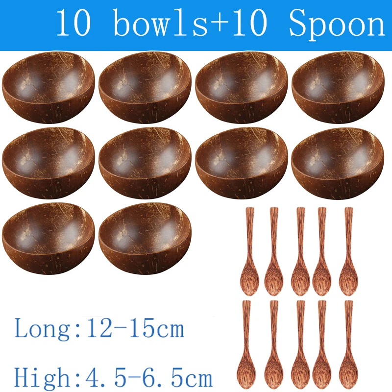 Natural Coconut Bowl 12-15cm Handmade Wooden Tableware Wood Spoon Dessert Fruit Salad Mixing Rice Ramen Bowl Kitchen Dinnerware