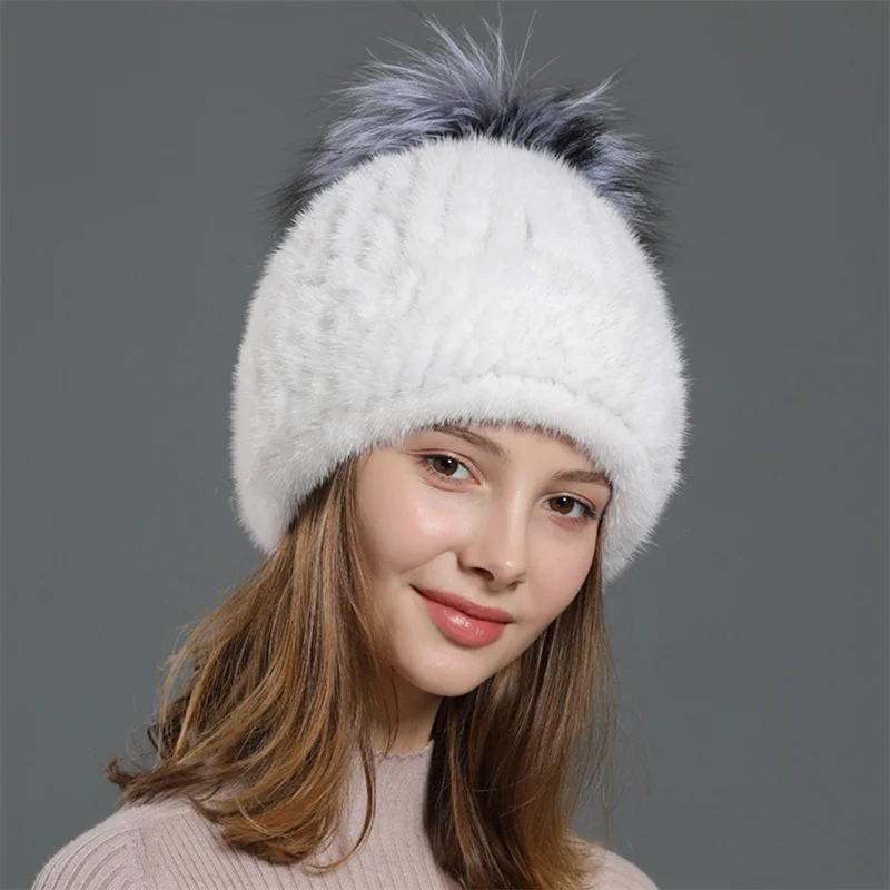 Winter Fur Hats Natural Mink Fur Women's Fur Hats Russian Headwear Outdoor Earmuffs Beanies 2022 Winter Warm Fur Hats