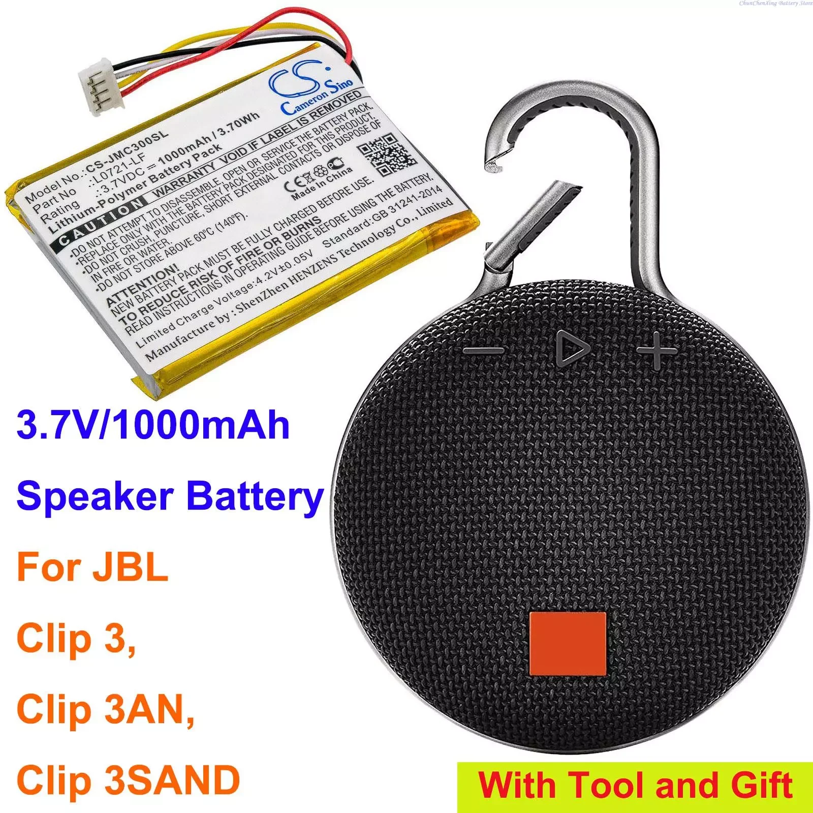 

Cameron Sino 1000mAh Battery L0721-LF for JBL Clip 3, Clip 3AN, Clip 3SAND