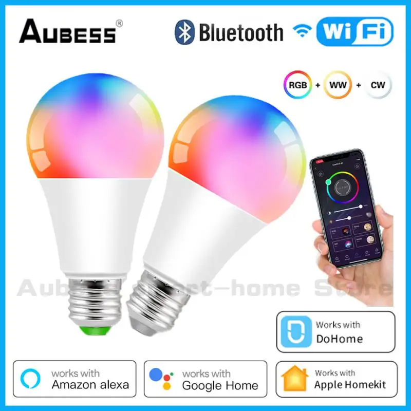 

WiFi/Bluetooth Smart Light Bulb RGBCW E27 LED Color Lamp Dohome App Remote Timer Function Dimmable Decoration Siri Alexa Google