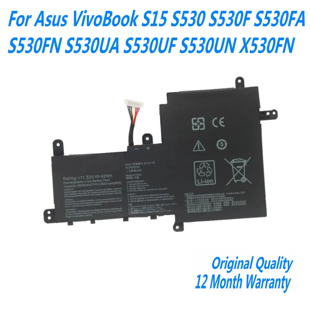 Новый аккумулятор для ноутбука B31N1729 11 52 В 42 Втч Asus VivoBook S15 S530 S530F S530FA S530FN S530UA S530UF S530UN