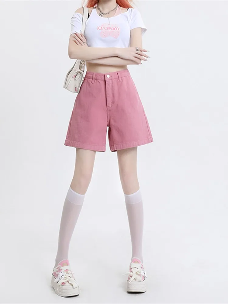 GUUZYUVIZ Loose Shorts Female Casual High Waist Solid Straight Streetwear Jean Shorts Ladies Summer Wide Leg Denim Short Pants