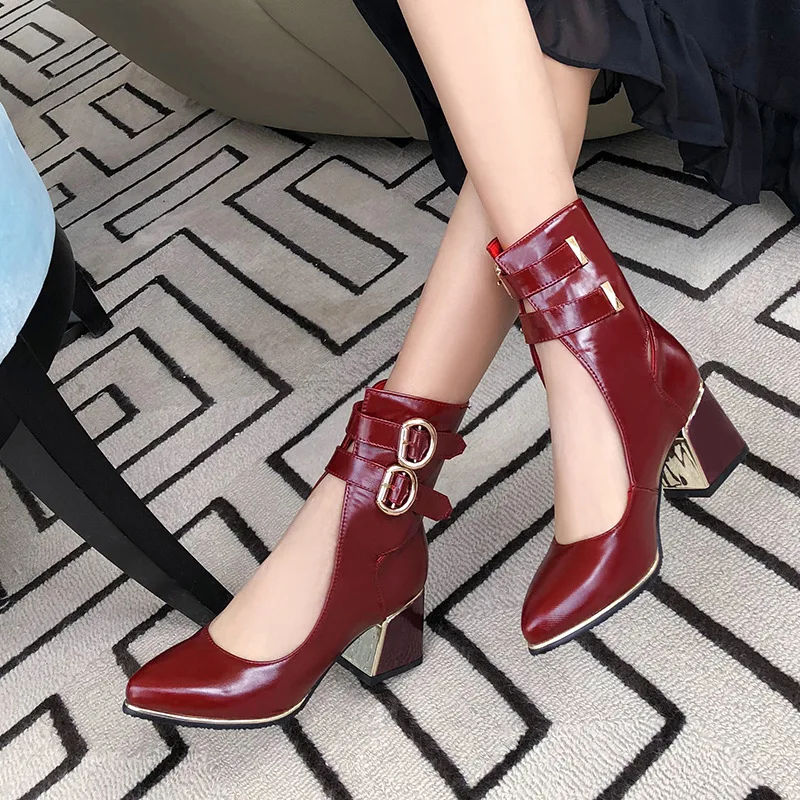 Metal Thick High Heels Summer Woman Sandals Boots Size 32-48 Profession Women's Pumps Shoes Hollow Belt Buckles Sexy Dress Shoes