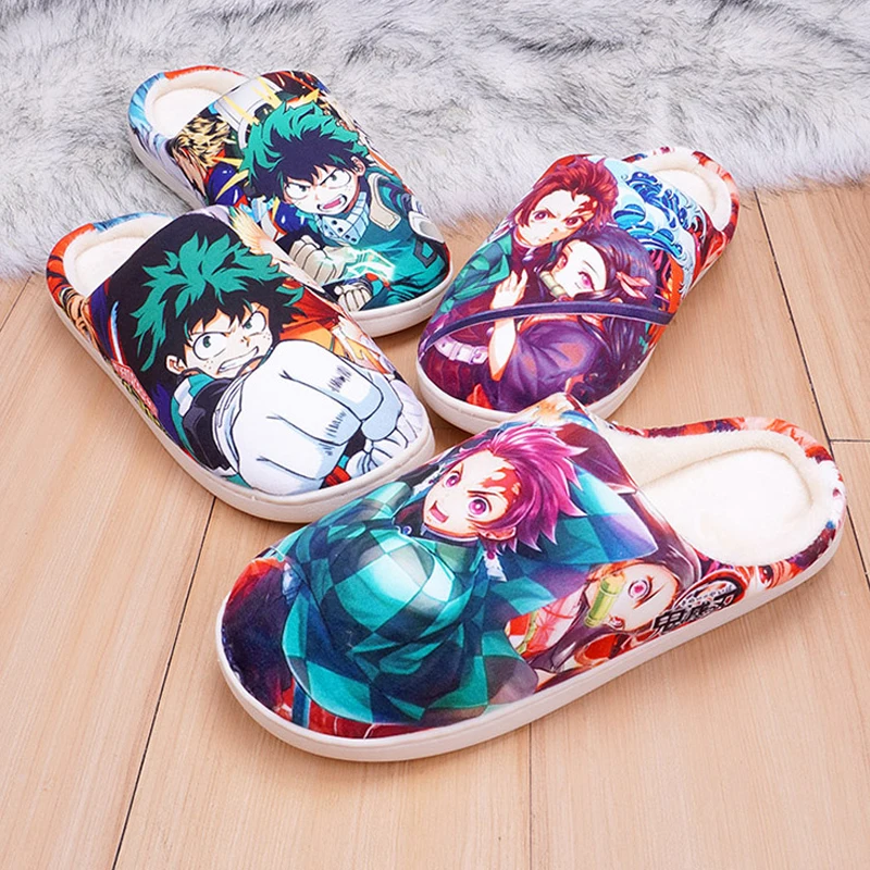 VIP Price Anime Home Slippers My Hero Academia Demon Slayer Cosplay Shoes Non-Slip Soft Warm House Slippers Lovers Couples Shoes