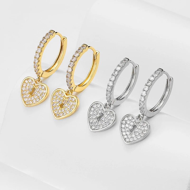 

Fashion Cubic Zircon Love Women's Hoop Earrings Key and Lock Asymmetric Earrings Men's Party Jewelry 2022