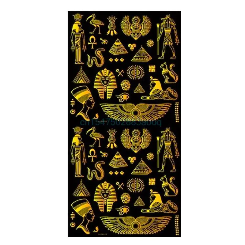 

Ethnic Black Gold Tribal Egypt Symbols Beach Travel Towels Classic Egyptian Sports Shower Towels Quick Drying Christmas Gifts