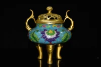 6 chinese folk collection old bronze cloisonne enamel lingzhi ruyi binaural three legged incense burner ornament town house