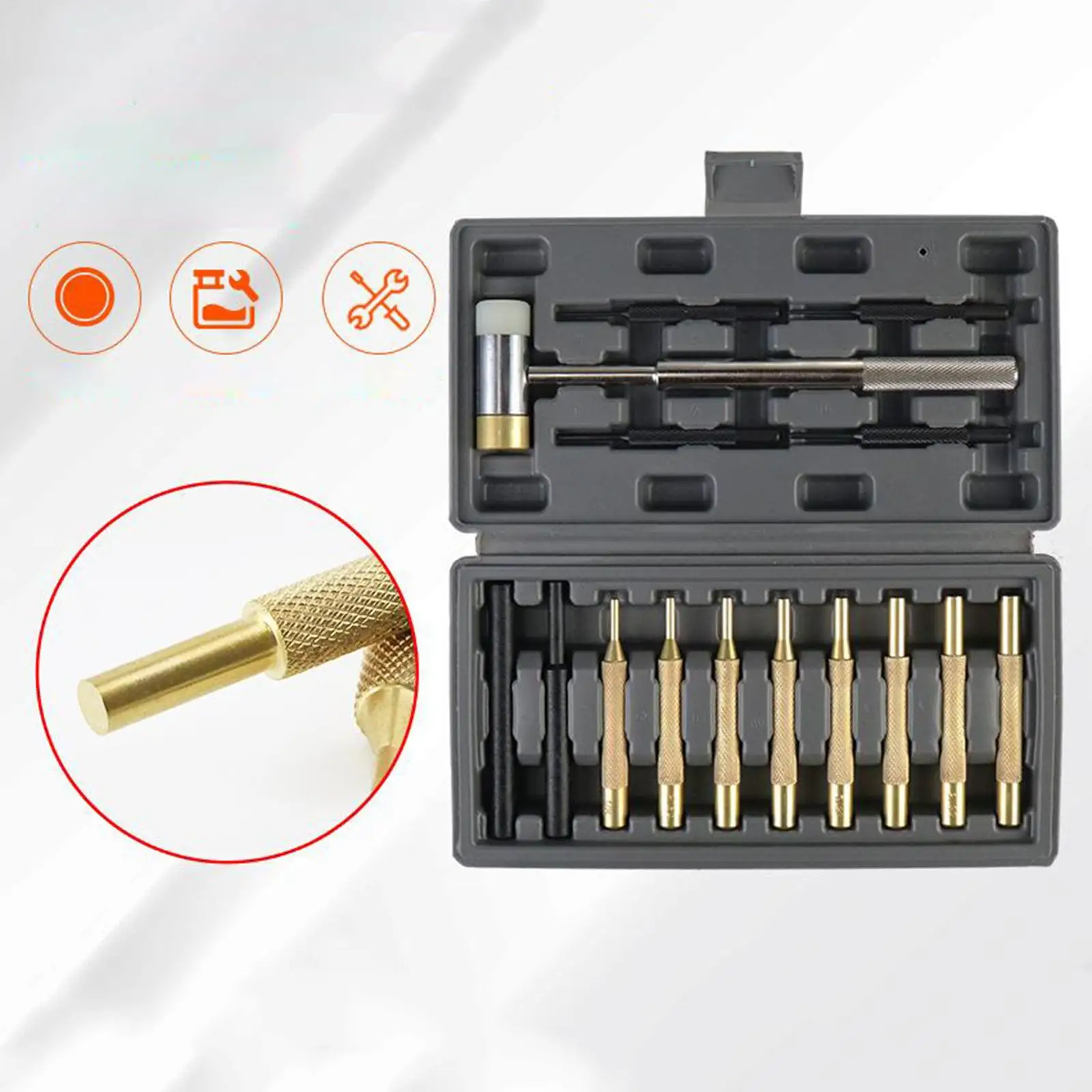 

15Pcs Punch Set with Brass, Steel, Punches Hammer for