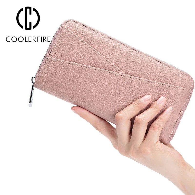 

Women Wallets Genuine Leather Fashion Female Long Zipper Clutch Lady Wallet Wristband Money Bag Cowhide Coin Purse PJ2001