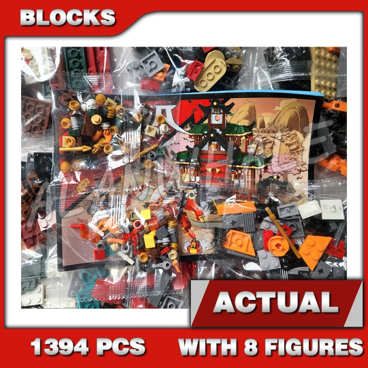 

1394pcs Shinobi 3-tiered Dojo Temple Tearoom Workshop Rammer Vehicle Mech 82208 Building Blocks Toys Compatible With Model