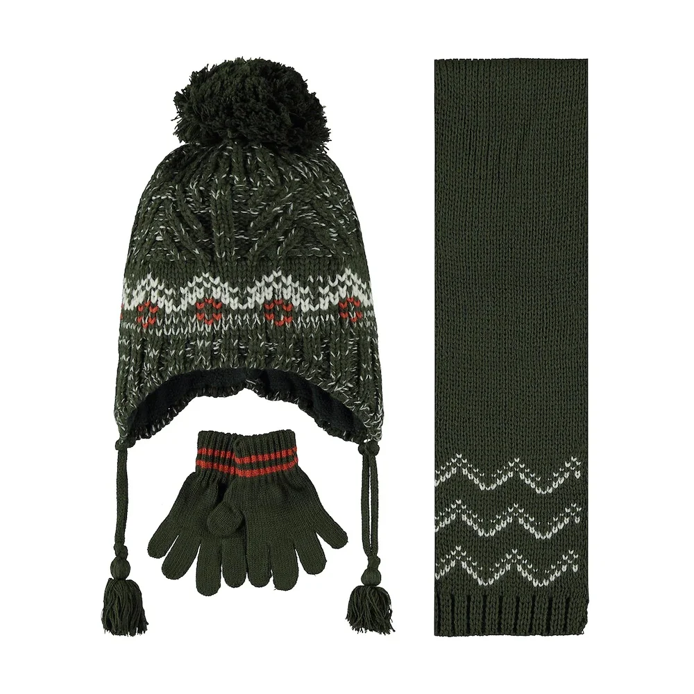 

Male Child Scarf Beanie Gloves Seti 1-4 Age Haki