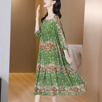 2022 new print rayon beach midi dress spring summer korean vintage casual party vestidos women elegant bodycon size dress