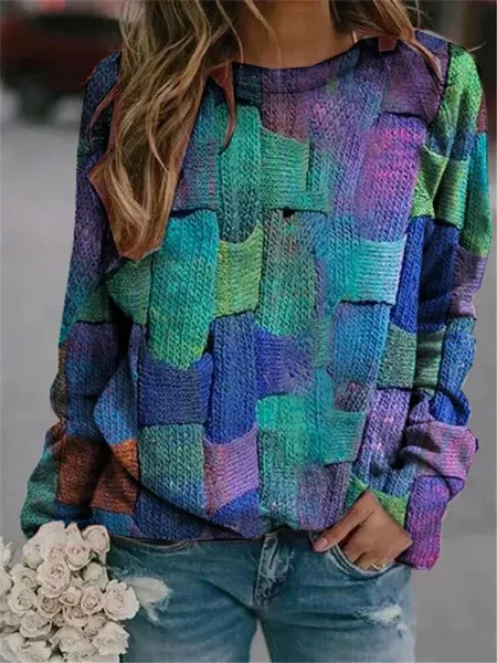 

Women Long-sleeved Round Neck Printed Loose Pullover Sweater Spring and Autumn Casual High Street Top Female&lady Clothes 2022