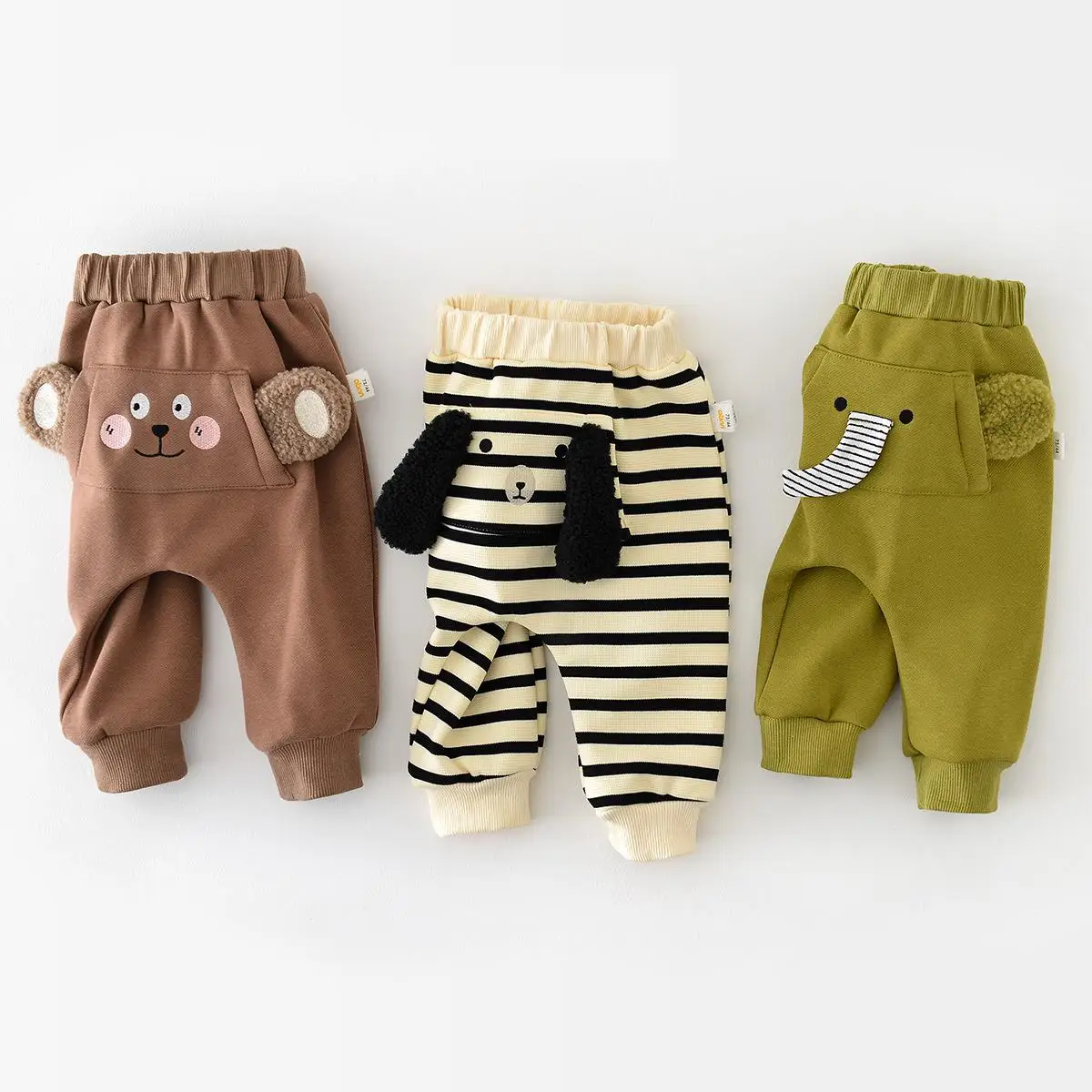 

2023 Winter New Baby Fleece Trousers Cute Cartoon Pp Pants Boy Girl Warm Striped Pants Infant Thick Casual Pants Toddler Clothes