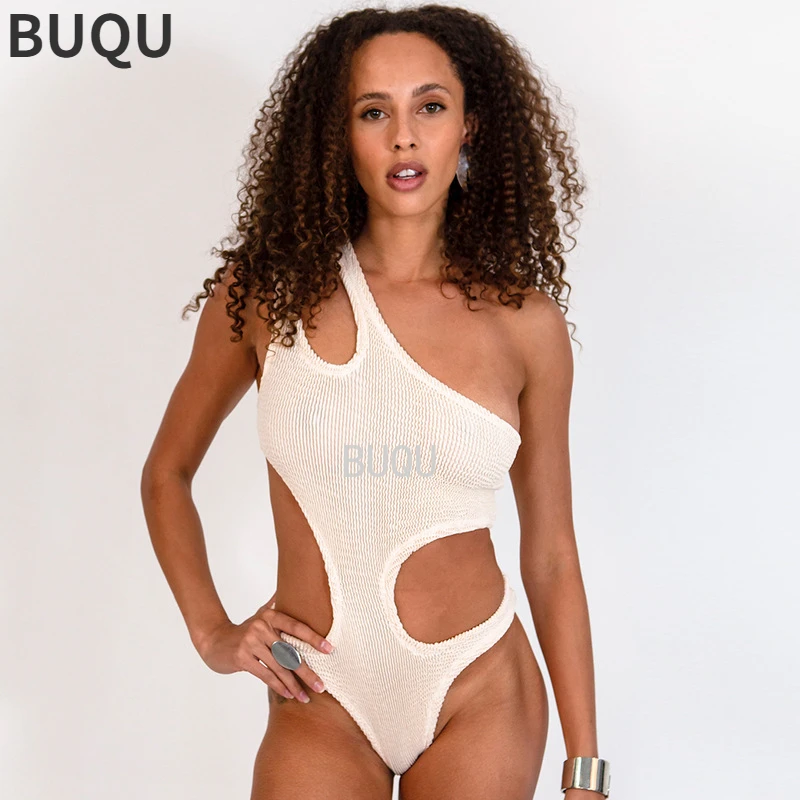 New Pattern One Shoulder Female Sexy High Cut  Out Halter Female Swimwear  One Piece Swimsuit  Beachwear Sexy Women  Bikini BUQU