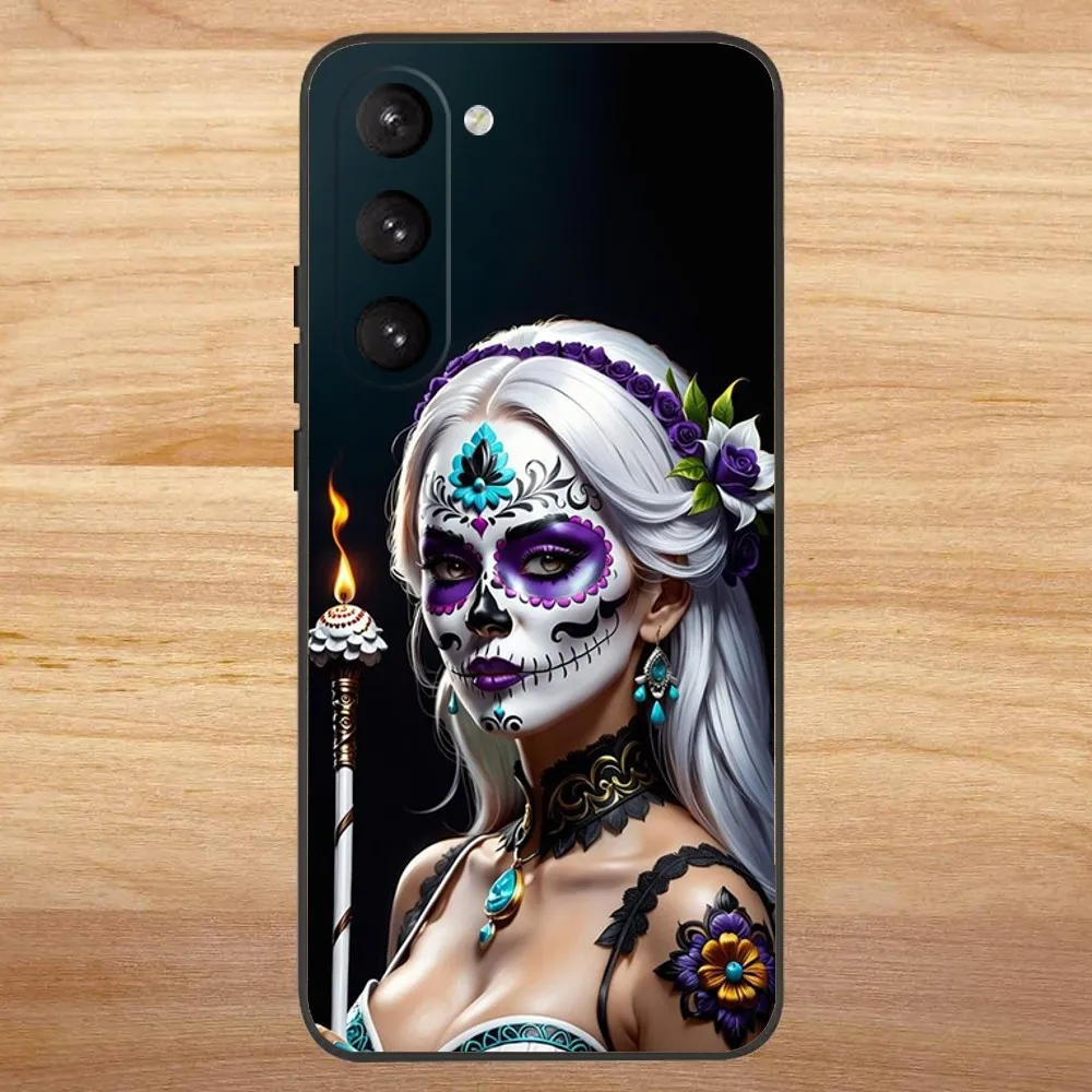Чехол для телефона Mexican Catrina Skull Girl SamsungS24 S23 S22 S21 S20 Ultra Pro S10 S30Plus 20 Black Cover