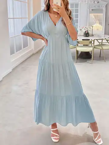2023 Summer Viscose Maxi Dress Women Elegant Long Party Dress Ladies High Waist A Line Robe Ruched Loose Dress For Women