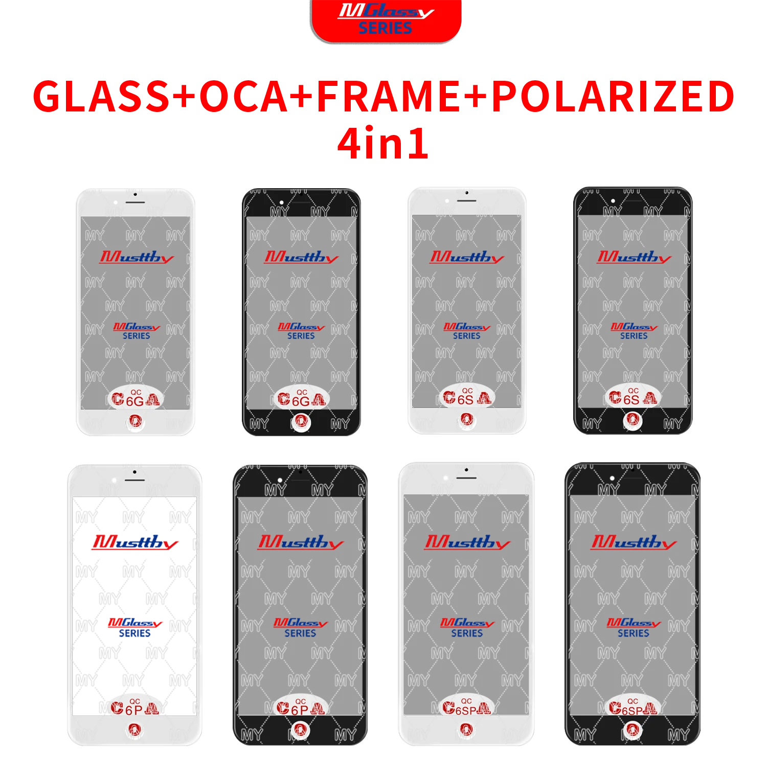 Musttby 4 шт. стекло + OCA + рамка + поляризованное стекло для iPhone мобильный телефон экран Замена для iPhone6G 6plus 6S 6splus 7G 7plus 8G