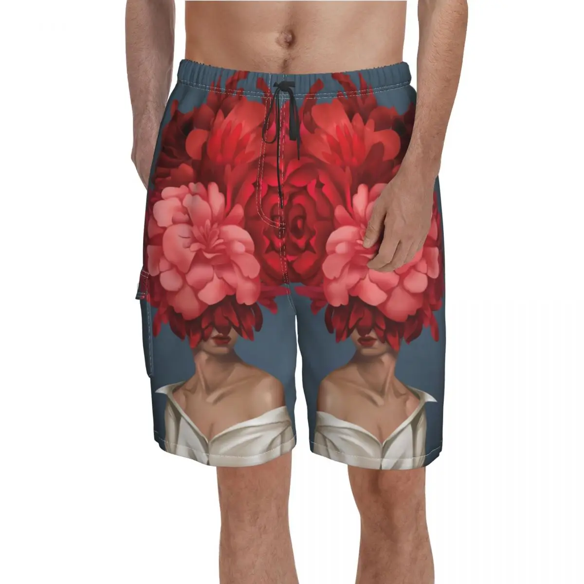 

Abstract Women Head Board Shorts Bouquet Red Flower Print Board Short Pants Hot Man Pattern Printing Swim Trunks Plus Size 2XL