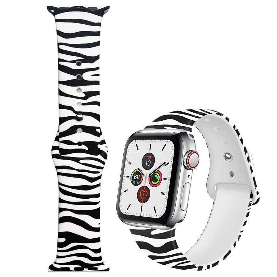 

Ремешок для Apple watch Band 45 мм 44 мм 41 мм 40 мм, силиконовый браслет с принтом зебры без потертости для iwatch series 3 4 5 6 7 8 SE Ultra Band