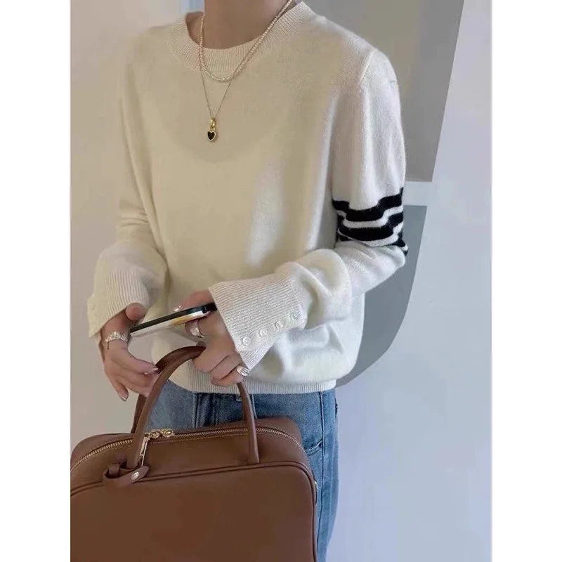 Женский кашемировый свитер с круглым вырезом вязаный женский пуловер базовый