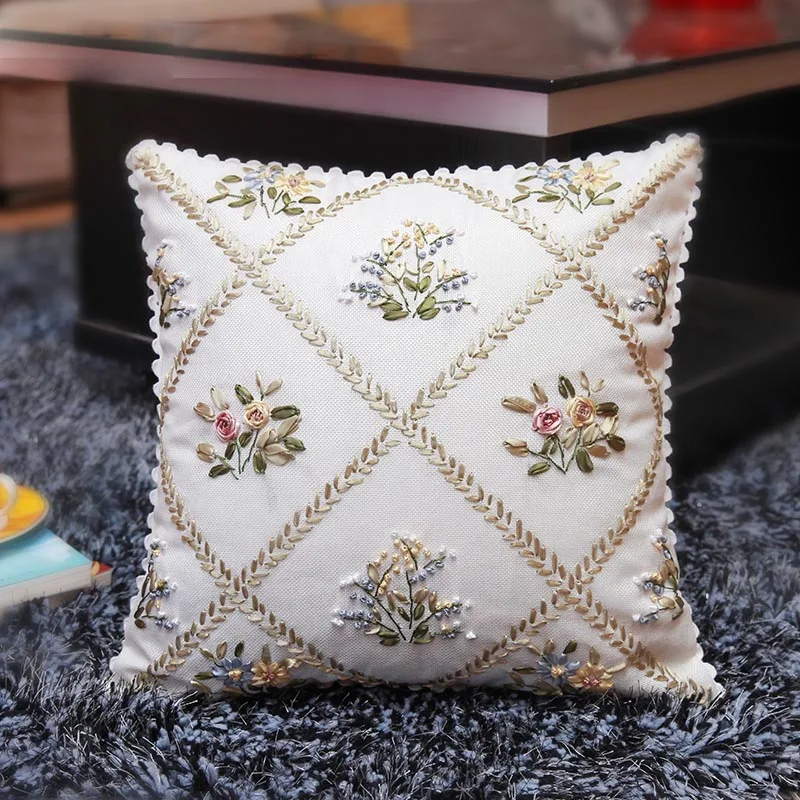 

European-style garden Ribbon embroidery kit Toolkit cushion covers pillow cover fashion Home Unfinished Handmade DIY Crafts gift