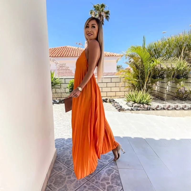 

Элегантное летнее однотонное платье с открытыми плечами, с открытой спиной, с лямкой на шее