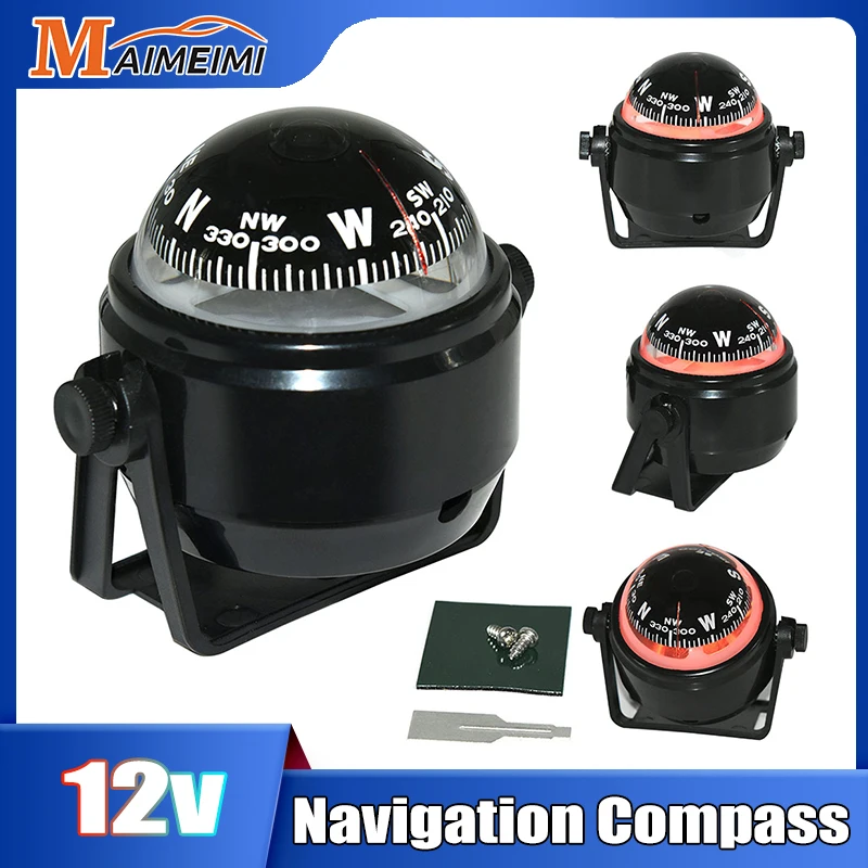 

HD Sea Marine Pivoting Compass Electronic Navigation Compass Camping Gear LED Light Compass Guide Ball for Boat Vehicle Car