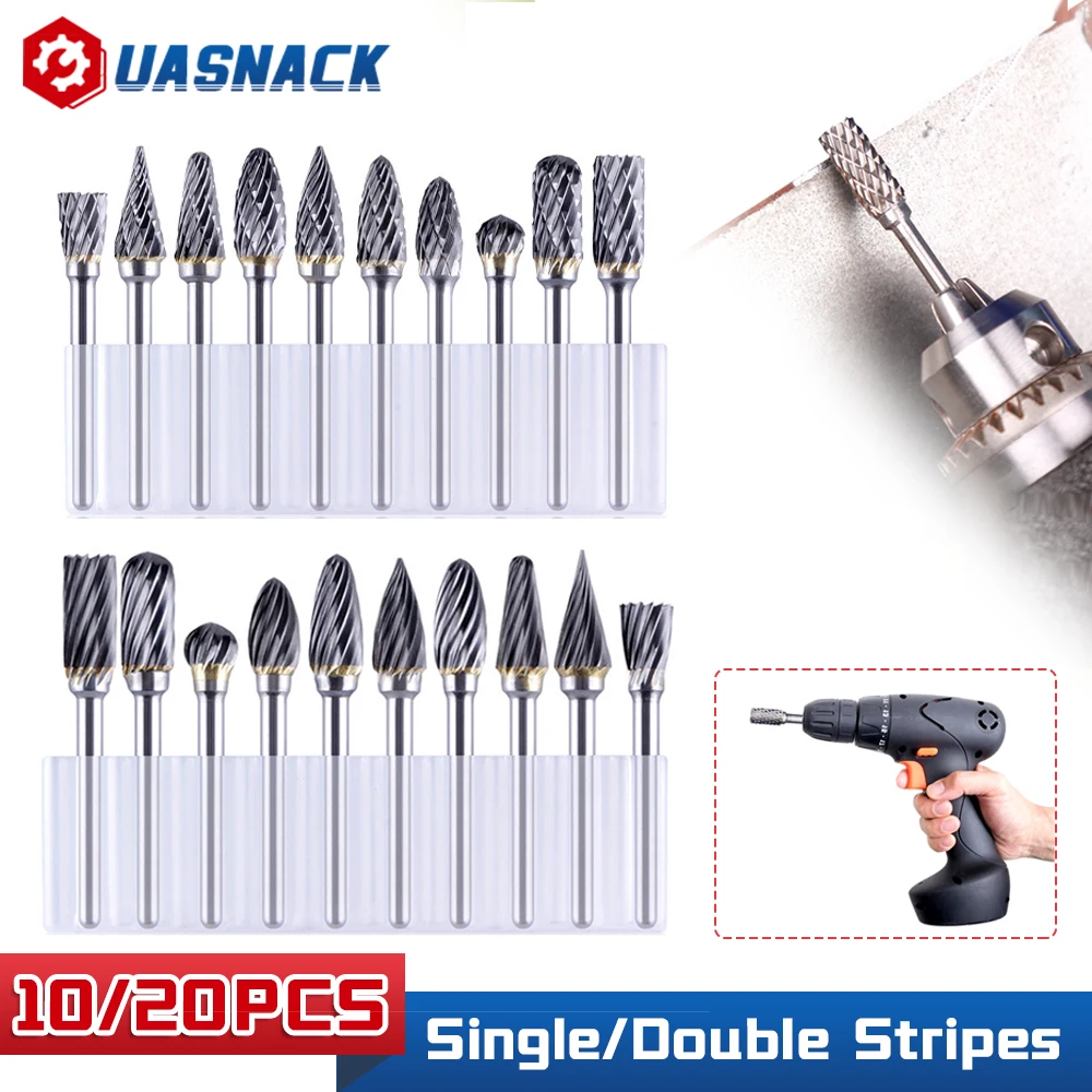 

Tungsten Steel Grinding Head 3 * 6 Single/Double Grain Stone Carving Milling Cutter Alloy Grinding Head Carbide Rotary File Set